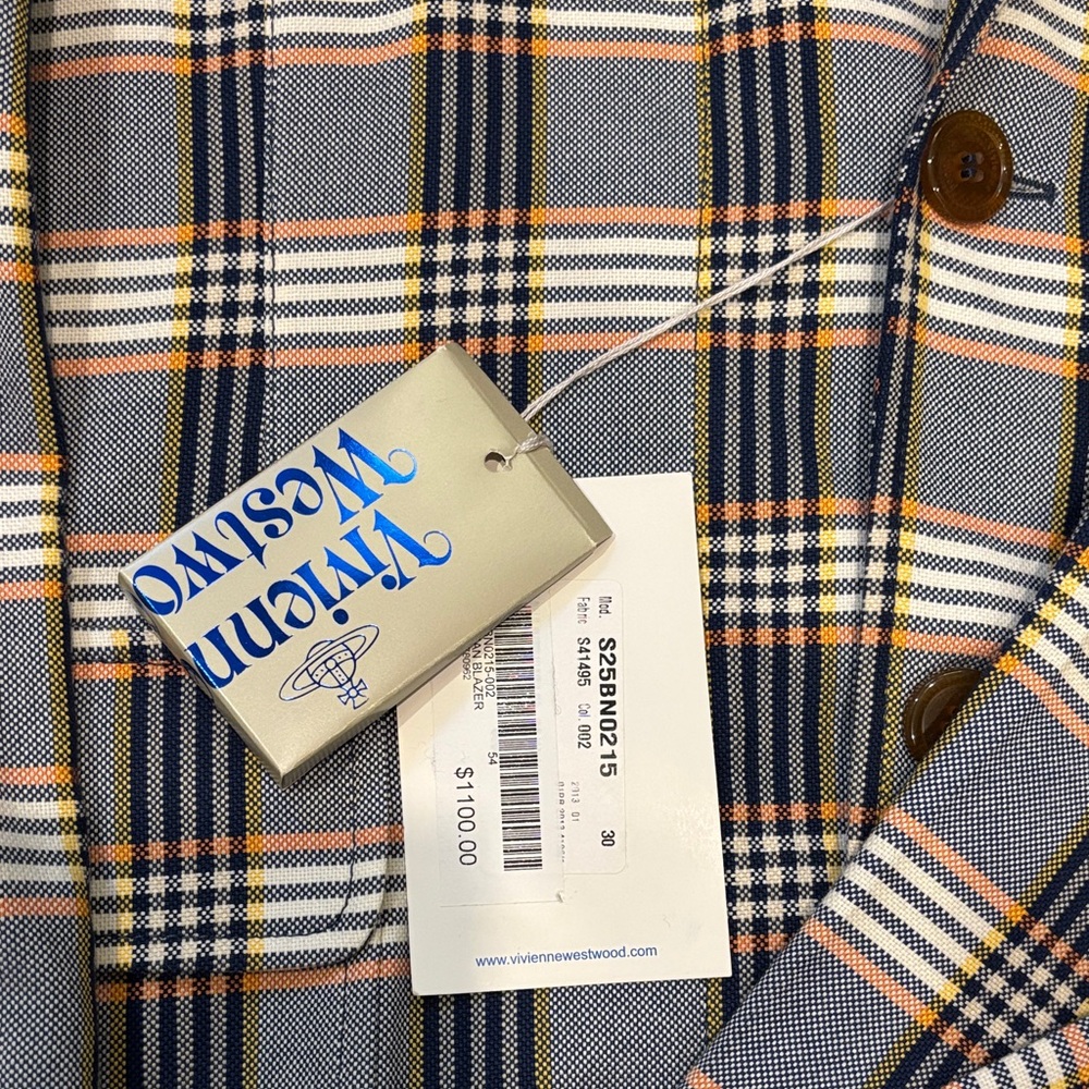 Vivienne Westwood Navy, Orange, Yellow and Cream Plaid Suit - Picture 2 of 6